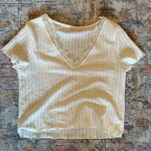 Francesca's White Cropped Lace Edged Shirt